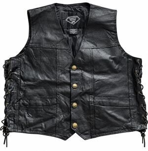 Diamond Plate Buffalo Leather Motorcycle Vest Pre-Patched Live To Ride XL